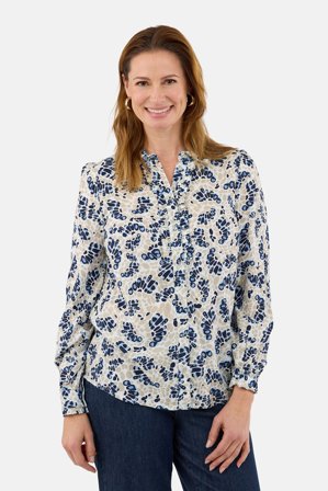 BRANDTEX - Skjorte – Beige / Blå – Flæsedetaljer