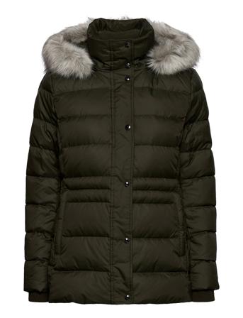 Th Ess Tyra Down Jkt With Fur Foret Jakke Grøn Tommy Hilfiger