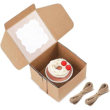 30-pack Bagerilådor 10x10x6,3 cm Små Bruna Tårtkartonger Med 20 meter Snöre Små Kraftkaklådor Med Fönster För Muffins, Pajer, Donuts