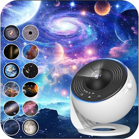 Galaxprojektor för sovrum - HD Stjärnklar himmelprojektor med 360° rotation, 13 bilder och automatisk timer