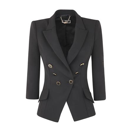 Elisabetta Franchi, Crêpe Jacket With Enamelled Buttons Czarny, Kobieta, Rozmiar: L