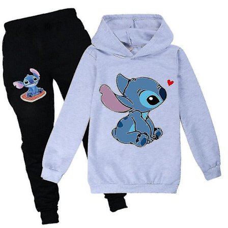 Lilo Stitch Træningsdragt 2-delt Hættetrøje Bukser Outfit Sæt Sportstøj til børn