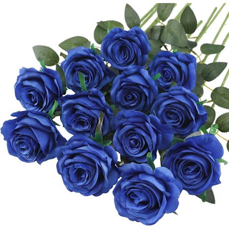 Sæt med 12 kunstige silke roser (blå) til boligindretning, bryllupsfest