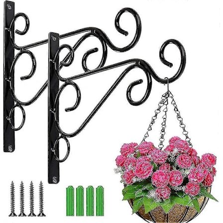 2-pak Hængende Kurvebeslag, Store Kraftige Vægmonterede Hængende Plantekurvebeslag, 25 cm Udendørs Indendørs Hjemmehave Jern Vægkroge Til Planter