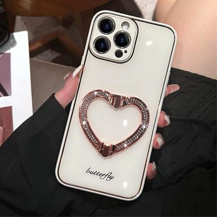 iPhone 14 Pro Max Cover Heart Kickstand - Hvid
