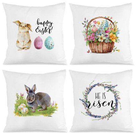 Sæt med 4 Cottagecore Påske Pudebetræk, 45x45 cm Vaskbare Pudebetræk til Soveværelse Stue
