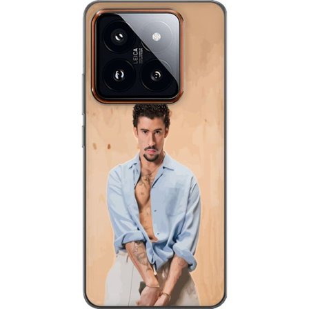 Yhteensopiva Puhelinkuori Xiaomi 14 Pro Bad Bunny Super Bowl-inspiroima grafiikka, jossa NFL-trofe ja San Franciscon silta urheilusuunnittelussa