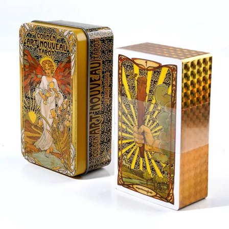 Högkvalitativ plåtlåda Golden Art Nouveau Tarotkort Ödesspådom Familjefestspel Tarot och en mängd olika plåtlåda Tarotkort