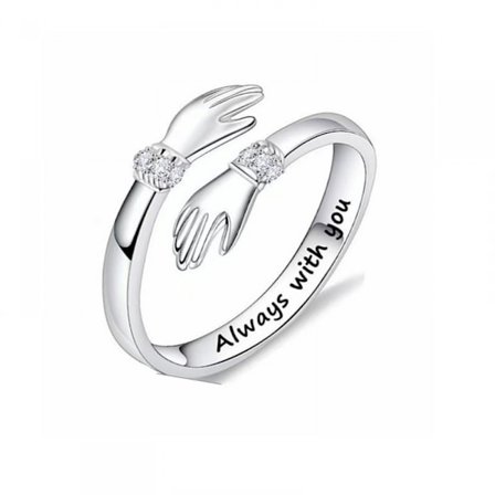 Silver Hug Ring för kvinnor Öppen ring Justerbar handring Kramande ring