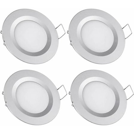 4 x Indbygget LED Spot 12V hul 58-65mm 3W 3200K Forsænket loftlampe til autocamper van yacht varm hvid (sølv finish)