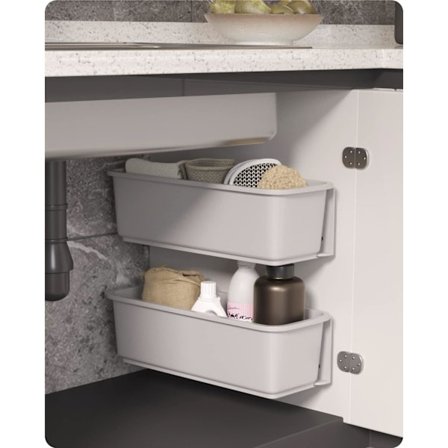 2 stk. Skuffesystem til Skab, Køkken og Badeværelse, Utrækkelige Skuffer Under Vask, Skab Organiseringskurve, Væghængte Skuffer