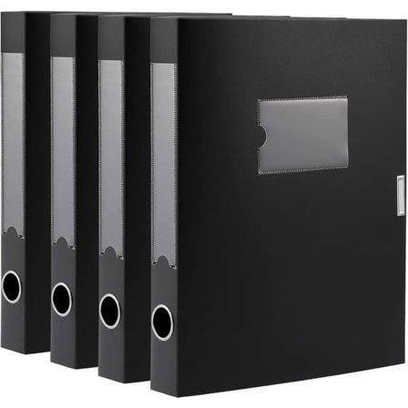 4 st A4 arkivbox med lock – Dokumentlåda & filmappar för kontor och skola, svart 31×24×4 cm