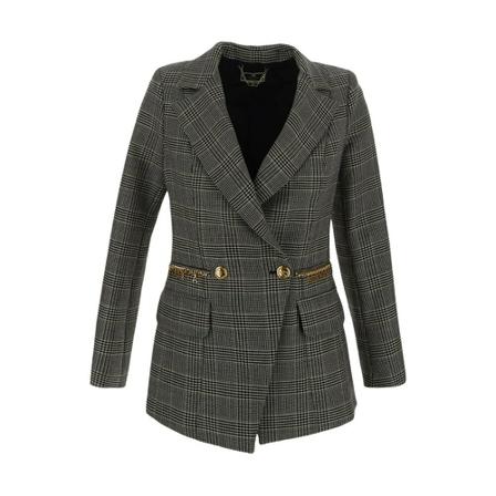 Elisabetta Franchi Prince Of Wales Check Jakke With Charms Details Grå, Dame