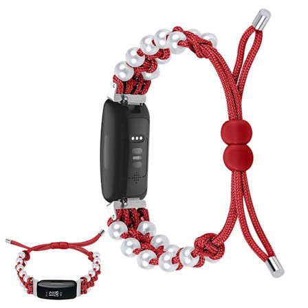 Fitbit Inspire 2 klockarmband i nylon med pärldekoration - Röd