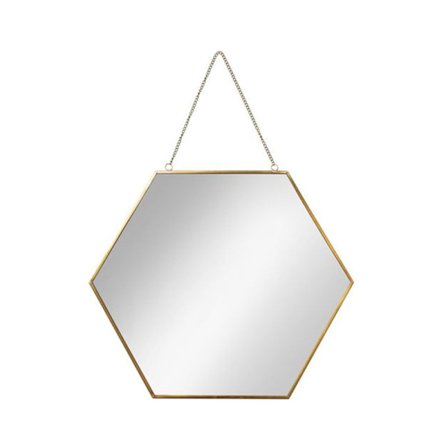 Hängande spegel, sexkantig badrumsspegel i mässing med