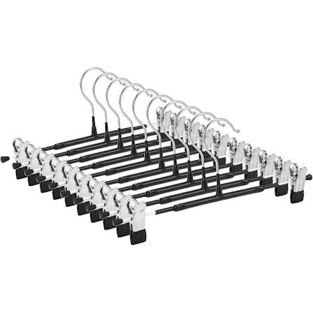 Tunna Byxhängare, Halkfria Byxhängare med Justerbara Klämmor, Utrymmesbesparande Hängare för Kläder, Kjolar, Jeans, Kappa (Svart, 10)