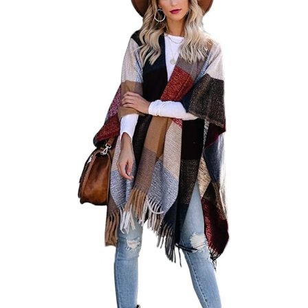 Boho Buffalo Plaid Poncho Naisten Huivi Kääre Tassel Koristeilla