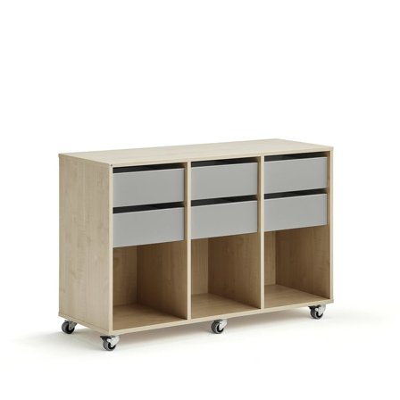 Student storage CASPER, 6 drawers, 3 compartments, birch, grey