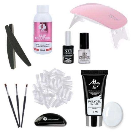11 stk Acrylic Gel - Poly Builder Gel Kit med LED-lampe - Naturlig