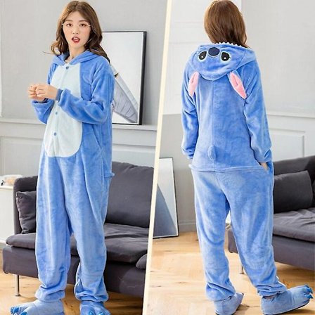 Stitch Aikuisten Eläin Onesies Talvi Naiset Pyjamat Haalarit Miehet Pari Puvut Cosplay Flanelli Piirretty Univaatteet Pyjamat Kotiasu Sininen Stitc