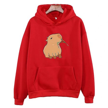 Rolig Capybara Trykk Hettegenser Dame/Herre Kawaii Tegneserie Topper Genser For Jenter Unisex Mote Harajuku Grafisk Hettegenser-G .i rød