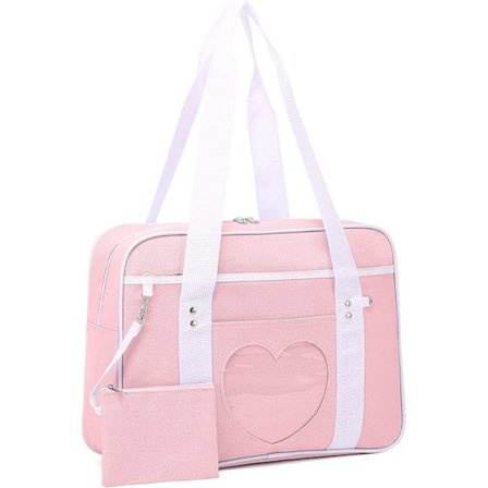 AVEKI Ita Bag Hjerte Japansk Skoleveske Stor Anime Skuldertaske Kawaii Håndveske for Kvinner, Rosa