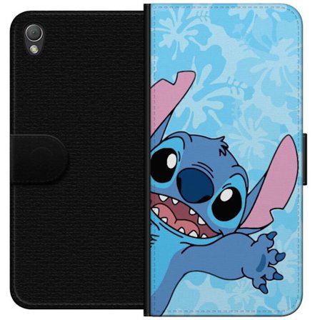 Kompatibelt Lommeboketui til Sony Xperia Z3 Leken illustrasjon av Stitch som strekker seg mot kameraet på lyseblå blomstret bakgrunn