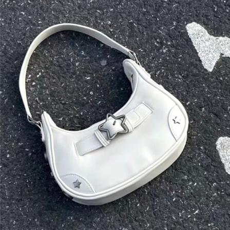 Vintage Star Håndtasker til Kvinder Mode Hobos Skulder Underarm Taske Dame Clutch Pu Læder Kvinde Armhule Punge Y2k Cool Bag white