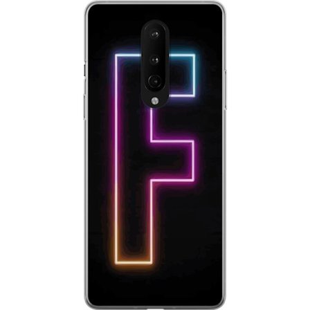 Yhteensopiva Puhelinkuori OnePlus OnePlus 8 Neonkirjain F vaaleanpunaisella, sinisellä ja keltaisella valokehyksillä tummaa taustaa vasten, graafine