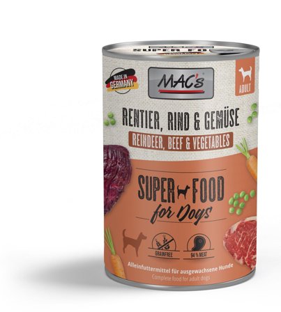 Mac's Super Food for Dogs Reinsdyr, Storfe og Grønnsaker Våtfôr 800g