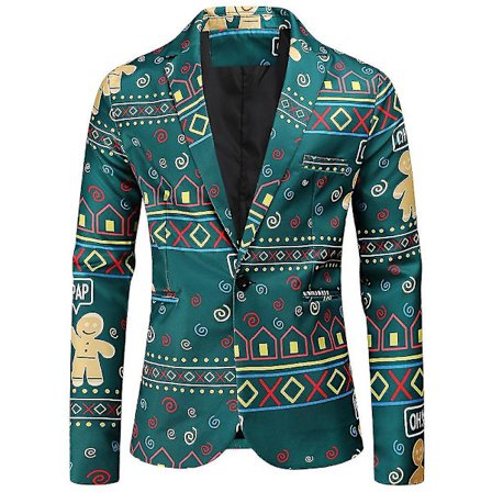 Herrar Grön Jultryckt Blazer Rolig Juldekoration Casual Blazer Herrjackor(XXXXL)