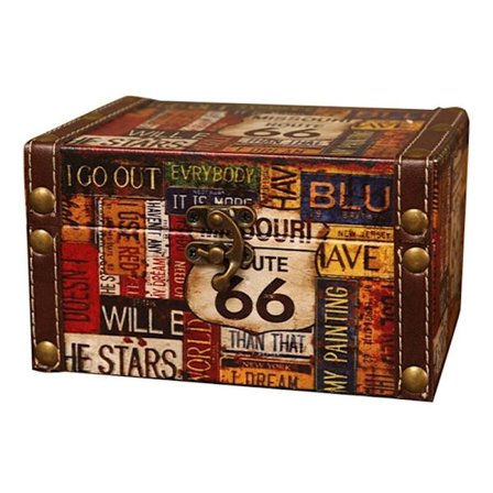 Vintage opbevaringsdekorativ kuffert lille retro trækasse kiste lås skrivebordsopbevaringsboks Muhe efterbehandlingsboks 66 Road