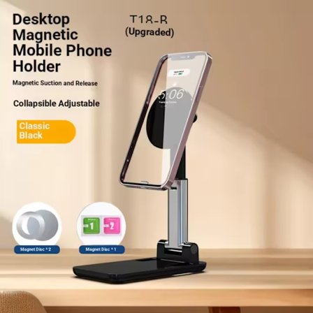 Svart Magnetiskt Metall Tabletstativ, Vikbart, Portabelt, Multifunktionellt, Mobiltelefonhållare, Grossistgåva, Skrivbordsstativ