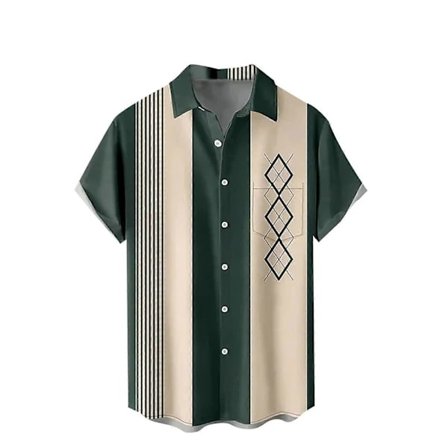 Rockabilly Bowling Skjorter Herre Hawaiiskjorte 50-talls Casual Skjorte Kortarmet Armégrønn