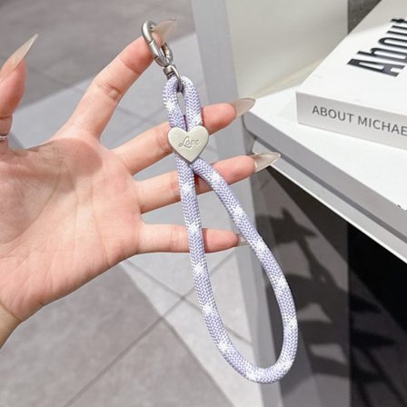 Färgglatt vävt mobilskal med hängande rep, nyckelring, anti-förlust handledsrep, mobilkedja DIY polyester hjärtformat kort rep