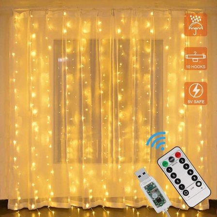 LED-valoverho, 3m x 2m 200 LEDiä USB-valosarjaverho, 8 tilaa
