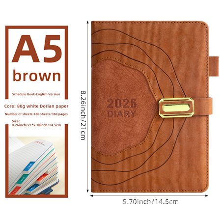 2026 årsbokslutskalender, vecko- och månadsplaner samt dagliga planer för 365 dagar Brun