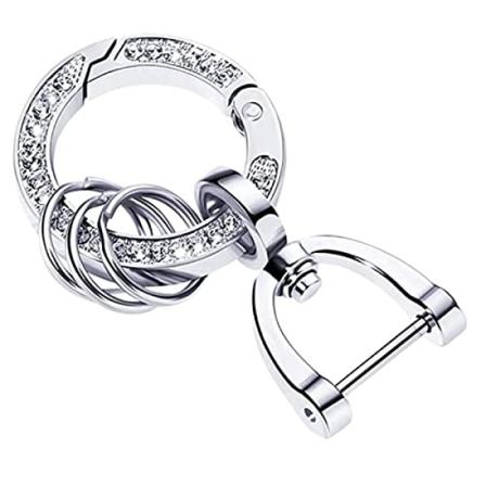 Bling Rhinestone nøglering til bilnøgle, 14k guldbelagt legering stigbøjlenøglering til kvinder mænd, sølv IC
