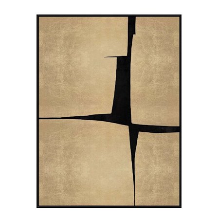 Abstrakt guld & sort lærredskunst – 90x120cm, indrammet