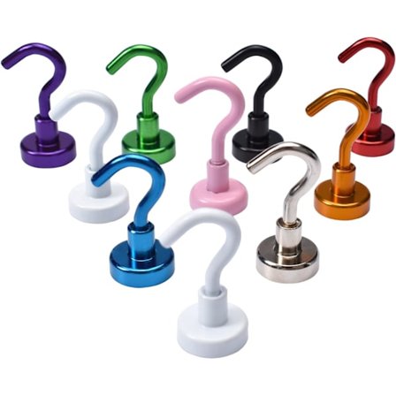 10-pack superstarka magnetiska krokar, max dragkraft 14 kg, 16 mm NdFeB färgglada magnetiska krokar magnetiska krokar för kök, badrum, sovrum, garage,