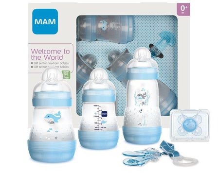 Mam Set Regalo Neonati Azzurro 2 Biberon Easy Start 160 ml+1