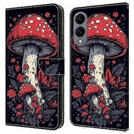 För Samsung Galaxy S25 Edge Läderfodral Mönstertryck Plånboksställ Flip Telefonfodral Röd Svamp