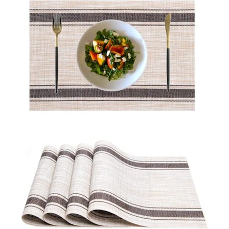 Pöytäliinat, Muovi-Vinyyli Pestävä Lämpöä Kestävä Kestävä PVC Liukumaton Kudottu Keittiön Ruokapöydän Matot (4 kpl, Kahvi Beige)