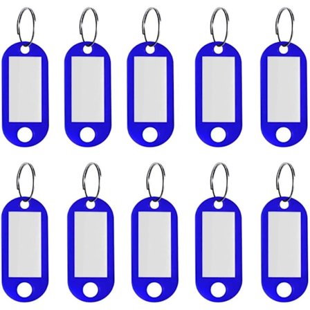 10 stk. mærker med nøglering, farvet nøglering, plastik ID-mærker med splitnøglering, til dørnøgleidentifikation, kuffert, hotel, kæledyr (blå)