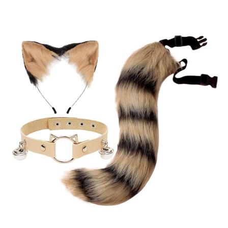 Sødt katteøre Hale Cosplay Halloween Plys Pandebånd Fest Voksne Brown Black