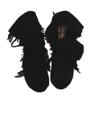 Svarta mocka boots med fransar och klack