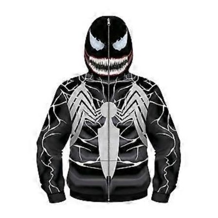 Barn Gutter Venom Trykket Jakke Full Glidelås Morsomme Hetter Hettemasker Frakker Yttertøy (6-7 År Svart Hvit)