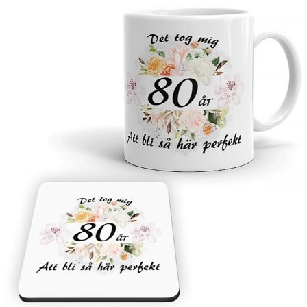 80år födelsedag Mugg + Underlägg paket