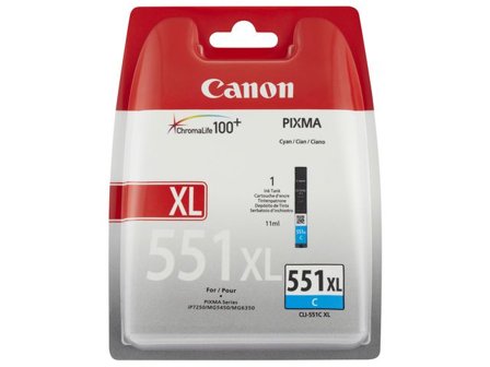 CANON Bläckpatron, PIXMA CLI-551XL C, 6444B001, ChromaLife100+, cyan, singelförpackning, hög kapacitet - Lyreco - Toner och bläck - Bläckpatroner - 