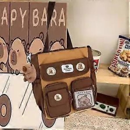 Skoltaske Brun 2024 Capybara Ridge Stor Rygsæk Til Drenge Og Piger, Mærkekort